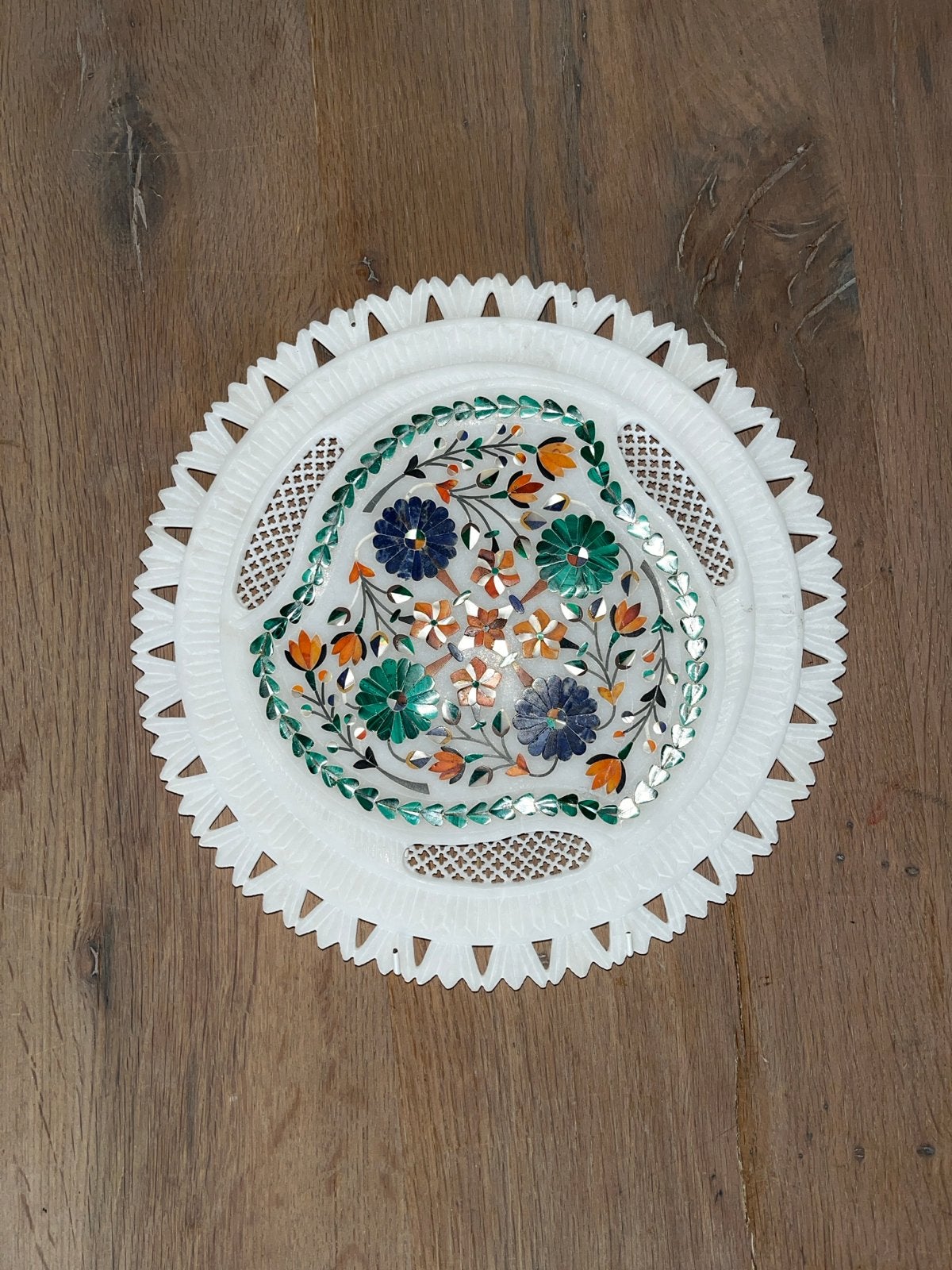 Handgemaakt Marmeren Wandornament met Inlegwerk - Bloemen, Gebruikt, Meerkleurig, Ophalen of Verzenden, Oosters