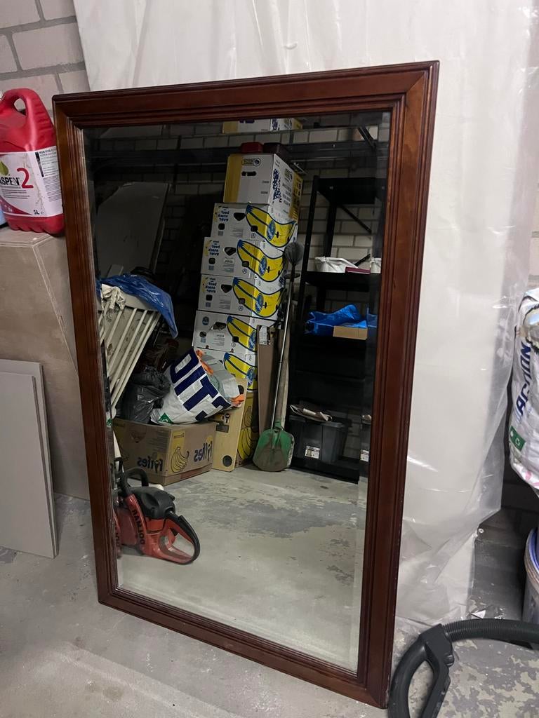 Kersenhouten spiegel met facet geslepen glas, Gebruikt, 100 tot 150 cm, Ophalen of Verzenden, 75 tot 100 cm