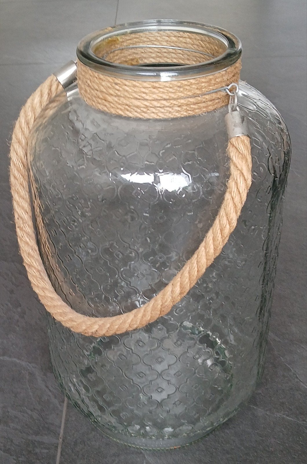 Grote vaas bewerkt glas touwhengsel, Antiek en Kunst, Ophalen