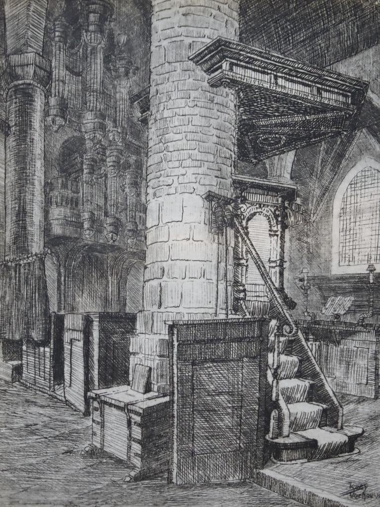Ets interieur Protestantse kerk Rijswijk, Kees Verhoeven, Antiek en Kunst, Kunst | Etsen en Gravures, Verzenden