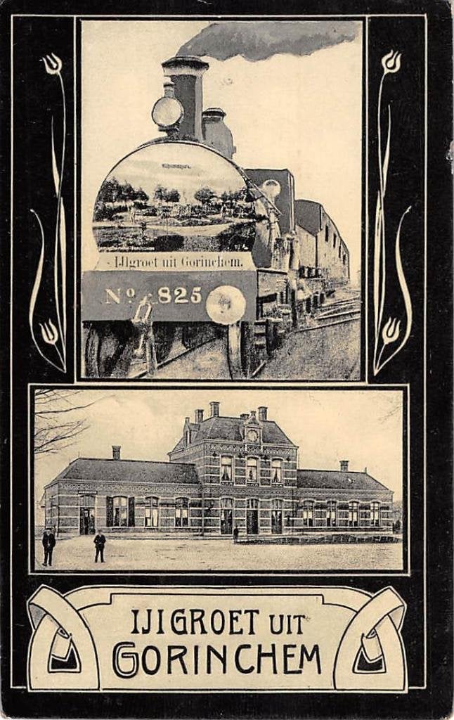 IJl Groet uit Gorinchem Stoomlocomotief Station Spoorwegen, Ophalen of Verzenden, Voor 1920, Gelopen, Zuid-Holland