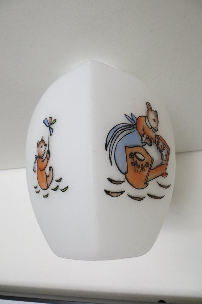 Vintage plafonnière / lampenbol, mat wit glas met print., Antiek en Kunst, Antiek | Lampen, Ophalen of Verzenden