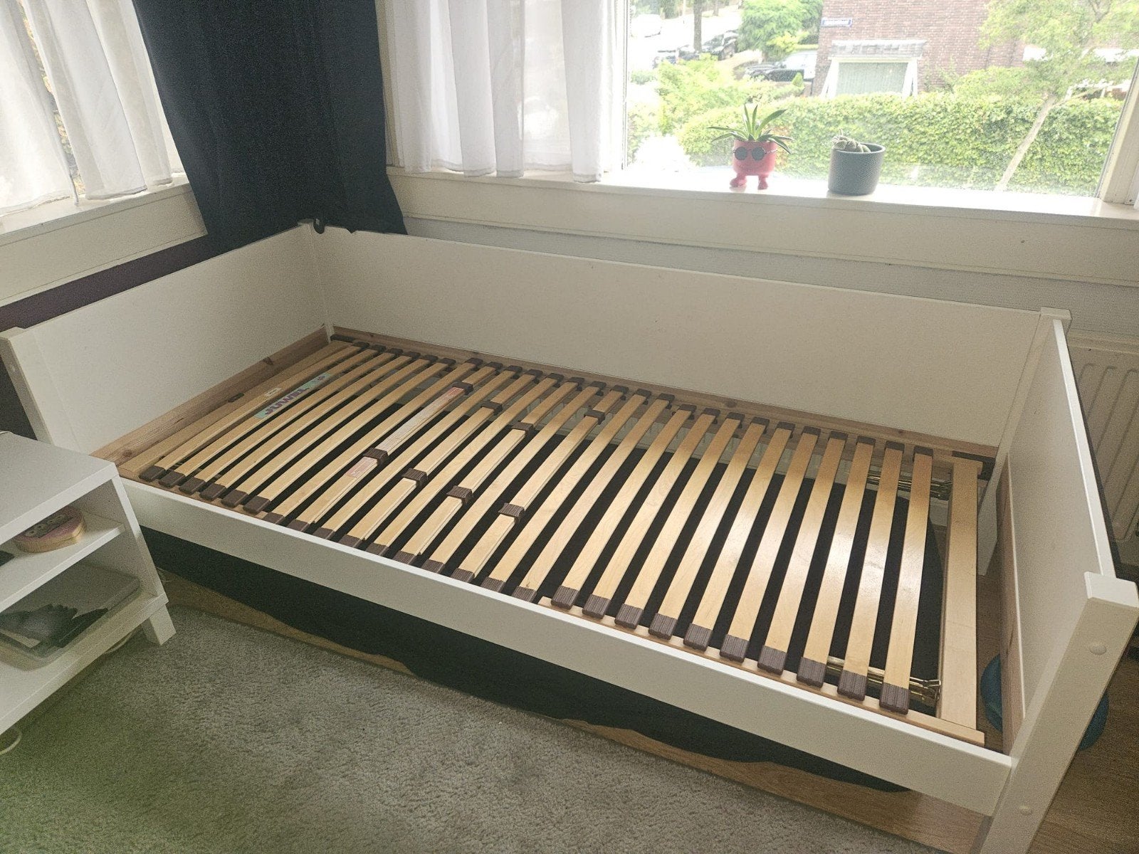 1 Persoonbed met elektrische verstelbare lattenbodem met dik, Ophalen, 90 cm, Eenpersoons, 200 cm