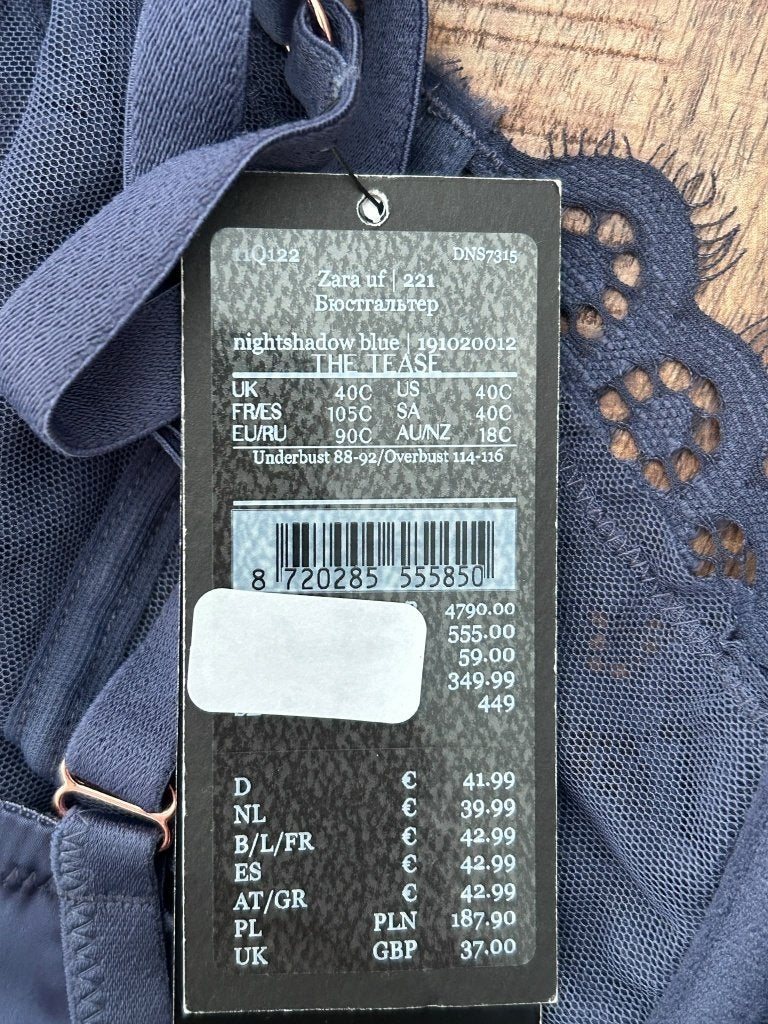 Hunkemöller Noir Collection Zara Bh Blauw 90C, Hunkemöller, Ophalen of Verzenden, Blauw, BH
