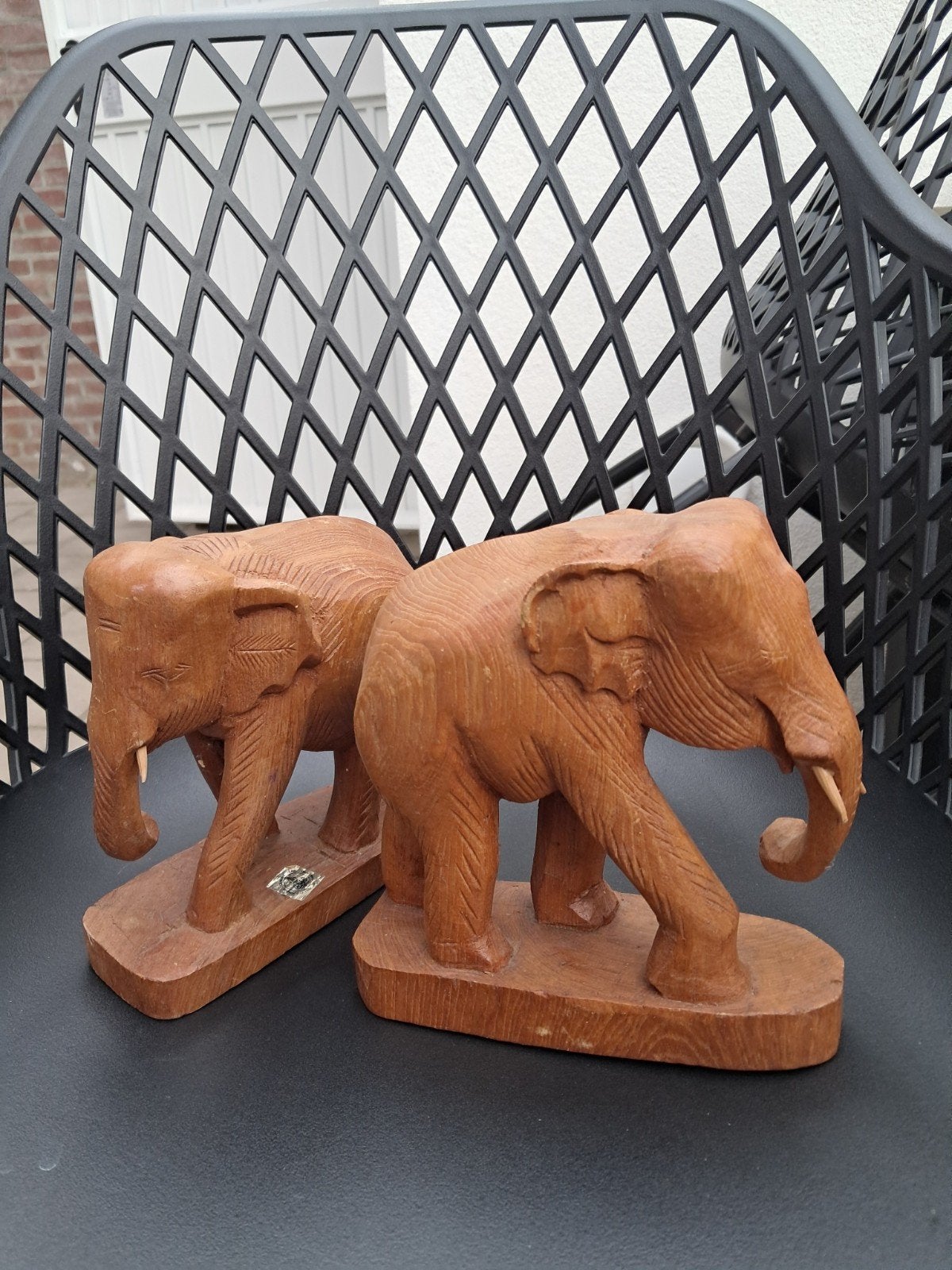 2 vintage teak houten olifanten uit thailand, Antiek en Kunst, Ophalen of Verzenden