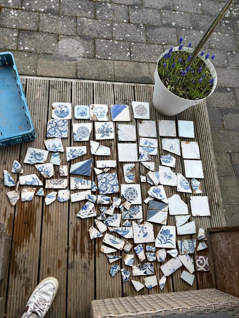 Diverse collectie blauwe tegels/scherven, Ophalen