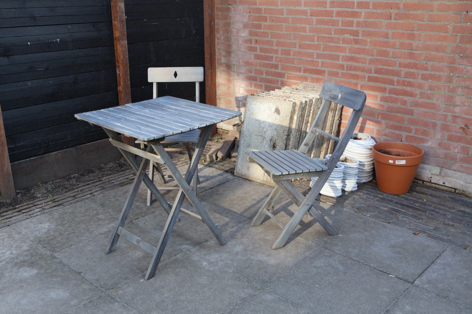 Bistro set grijs, Ophalen of Verzenden, Zo goed als nieuw, Overige materialen, 2 zitplaatsen