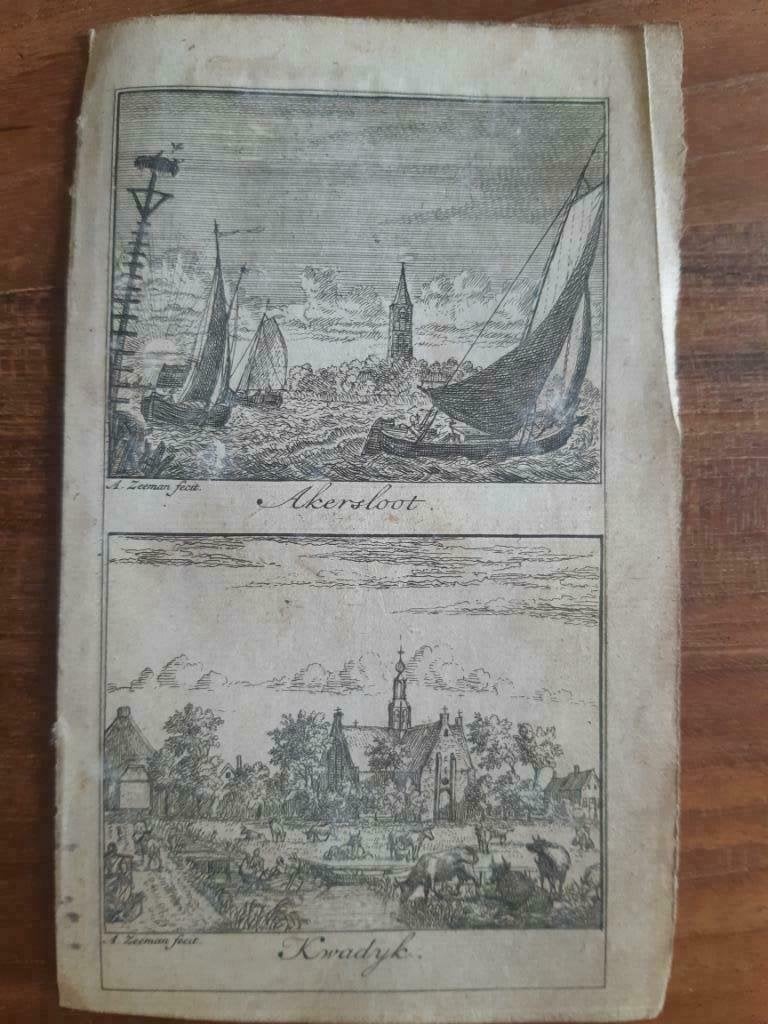 013-014 / Akersloot - Kwadyk of Kwadijk gravure uit 1732, Antiek en Kunst, Ophalen of Verzenden