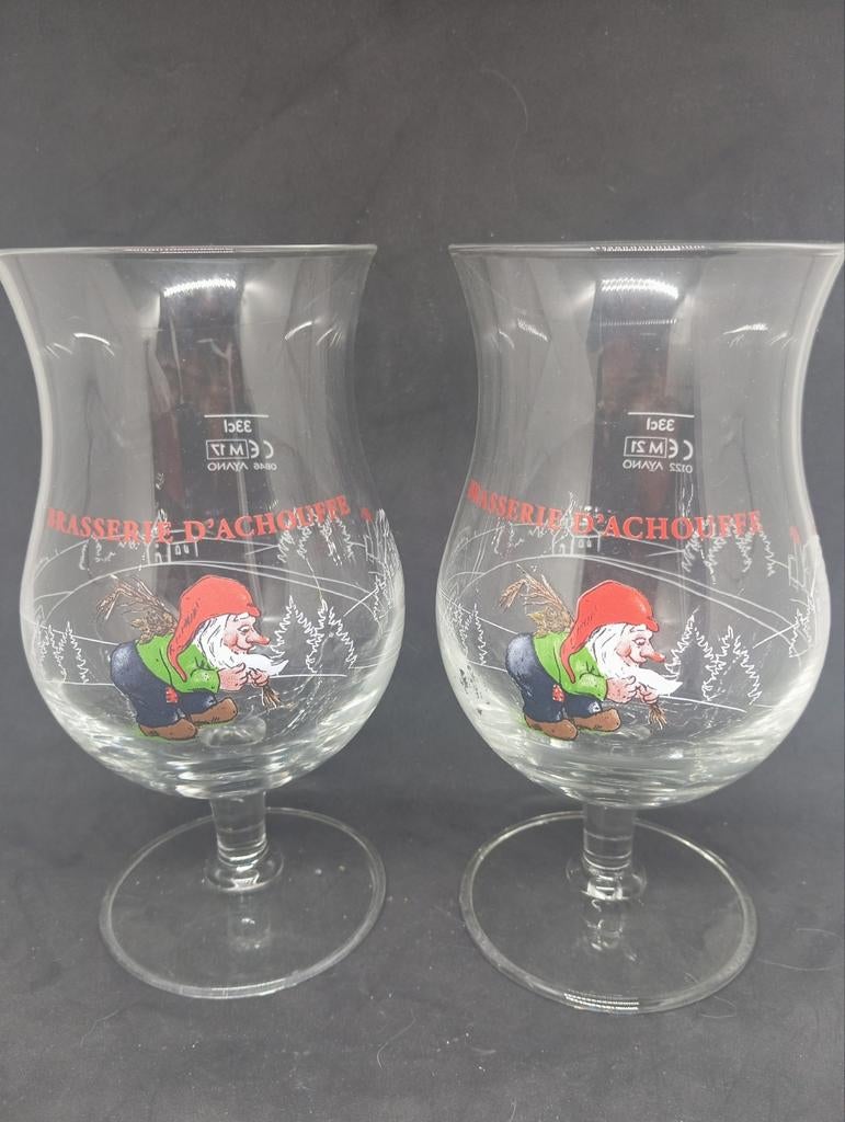 2x La Chouffe bierglazen 33cl - Kabouter glazen, Ophalen of Verzenden, Zo goed als nieuw, Bierglas