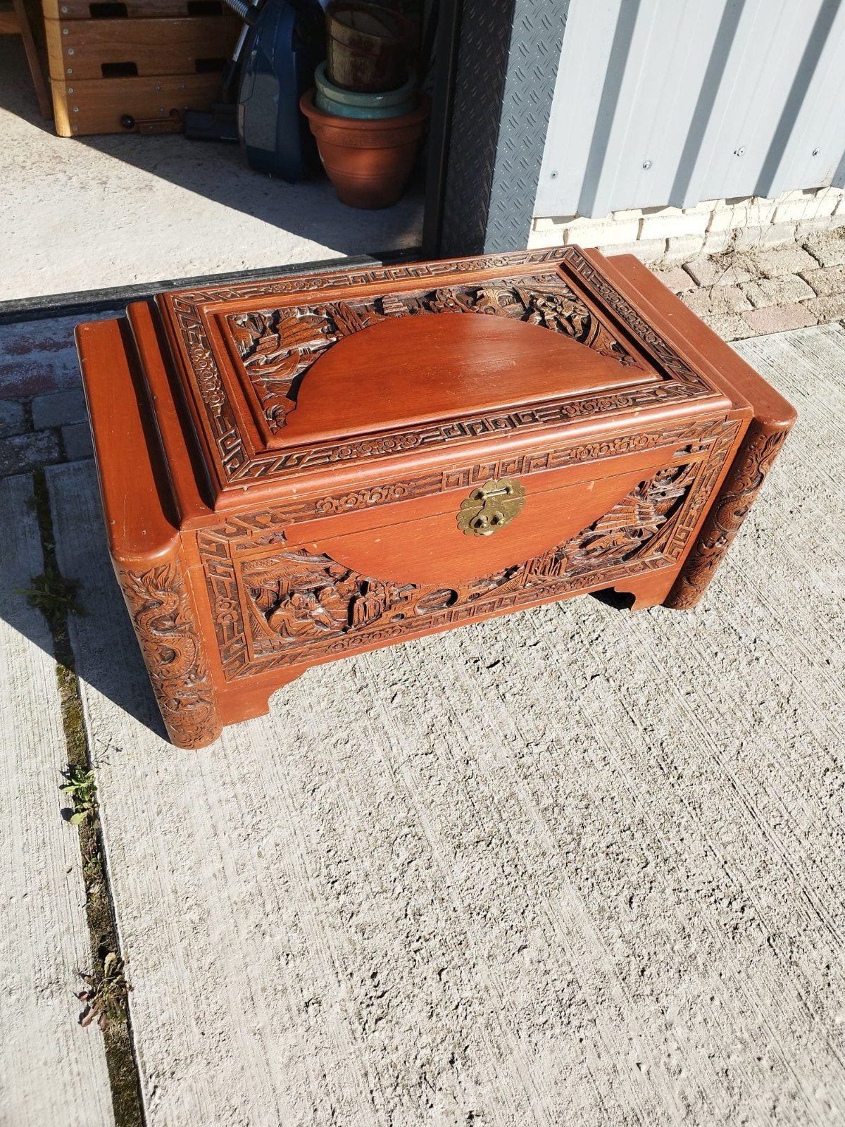 Antieke Chinese houten handgesneden transport kist Kamferhou, Ophalen of Verzenden, Gebruikt, 50 tot 100 cm, Minder dan 50 cm