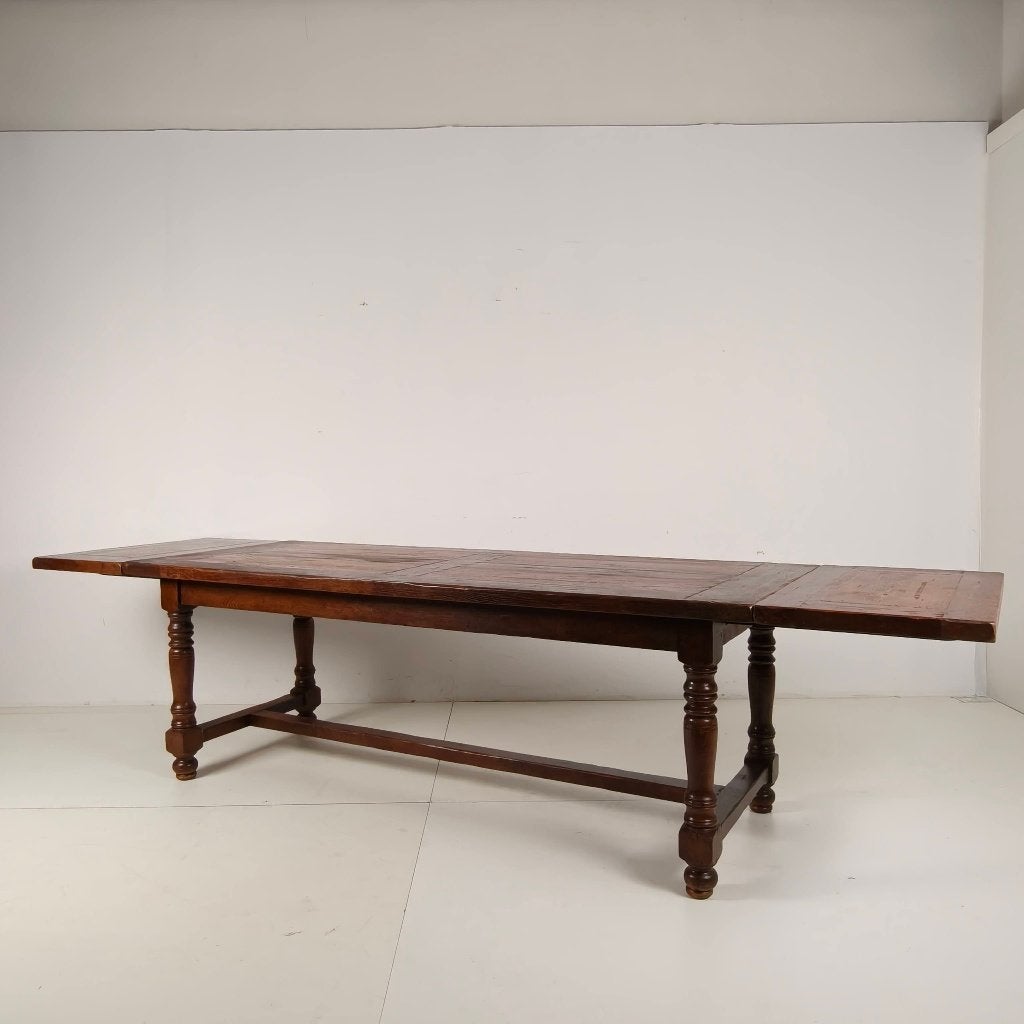 Grote Franse eiken kloostertafel 320/220 cm, begin 20e eeuw, Antiek en Kunst, Antiek | Meubels | Tafels, Ophalen of Verzenden