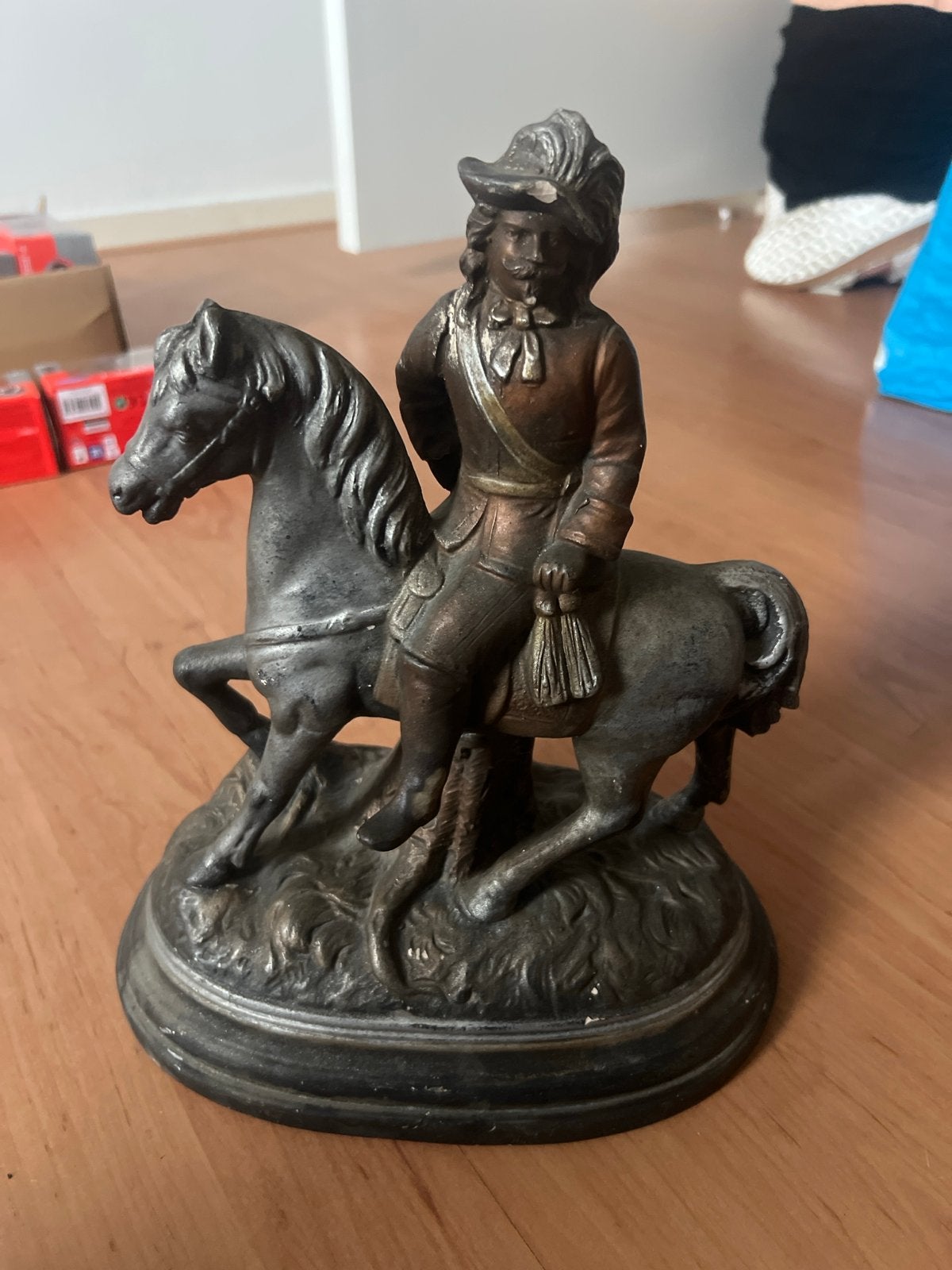 Antiek gietijzeren beeld van ruiter te paard, Antiek en Kunst, Kunst | Beelden en Houtsnijwerken, Ophalen of Verzenden, Gepatineerd