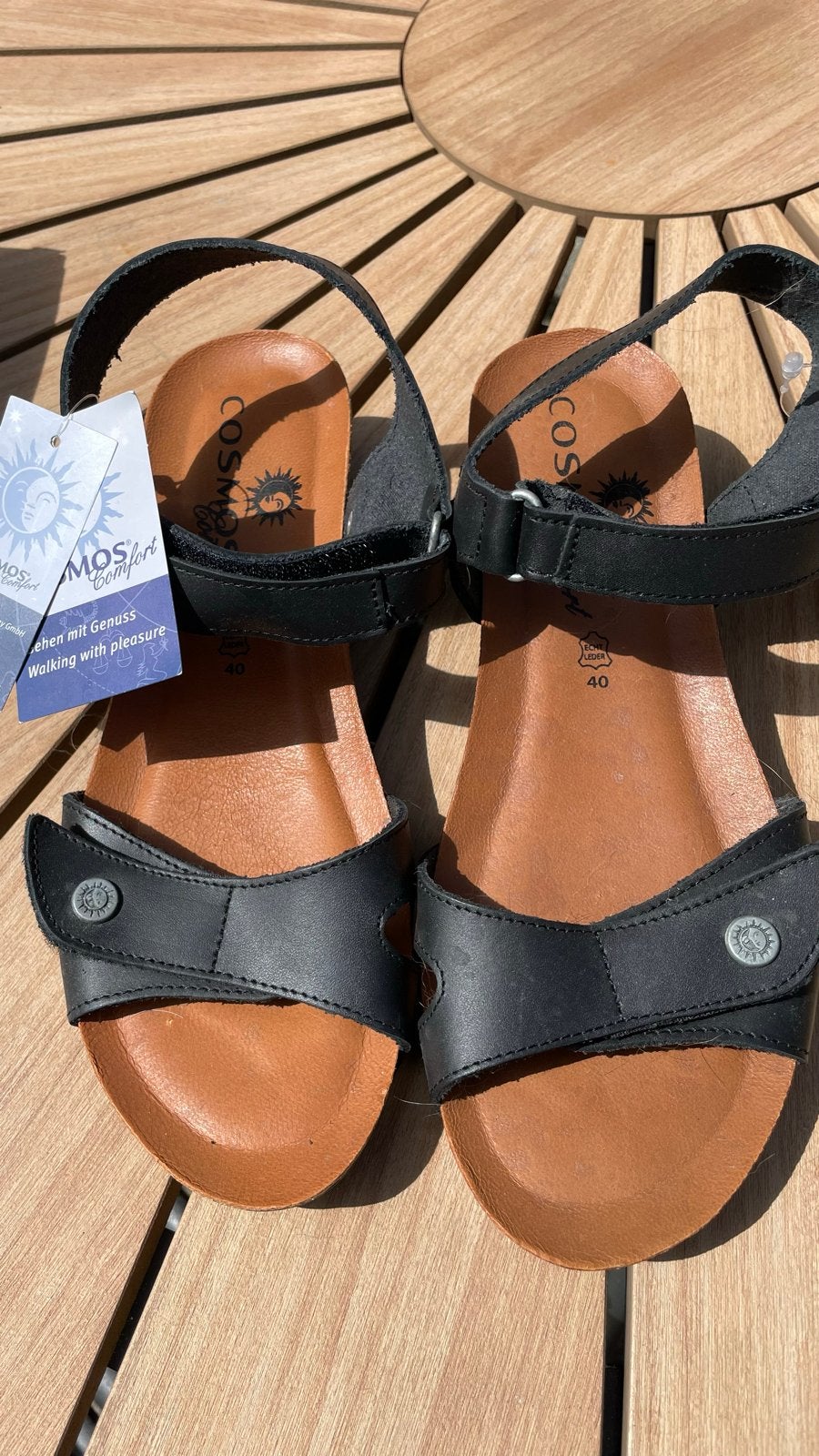 Dames Leren Sandaal mt 39 "Cosmo Comfort" - Nieuwe Collectie, Kleding | Dames, Ophalen of Verzenden, Nieuw, Zwart, Sandalen of Muiltjes