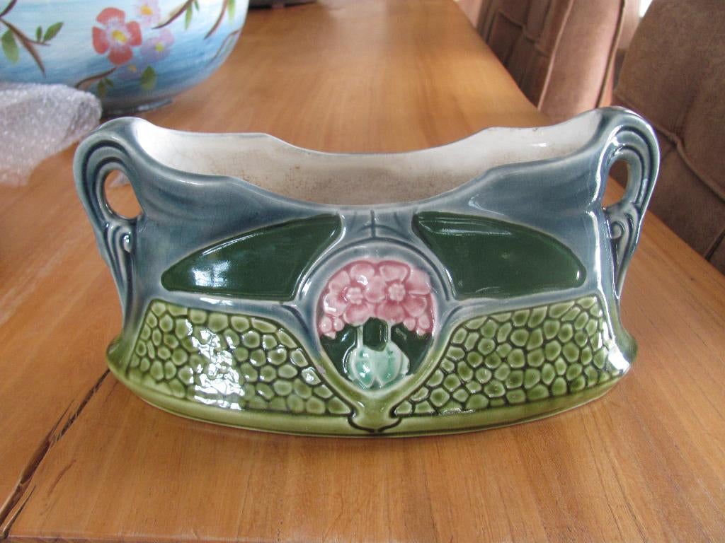 Art Nouveau geglazuurd keramieke plantenbak jardinière, Ophalen of Verzenden