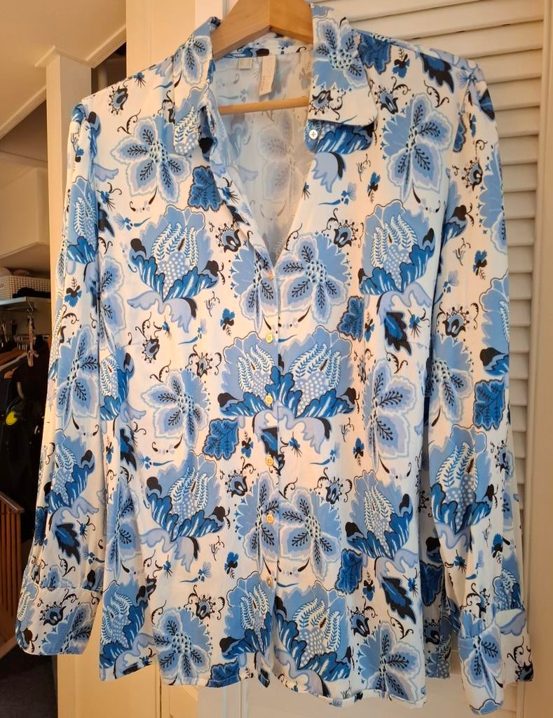 Blouse Delfts blauw met wit. Mt 46/48, Ophalen of Verzenden, Zo goed als nieuw, Maat 46/48 (XL) of groter, Blauw