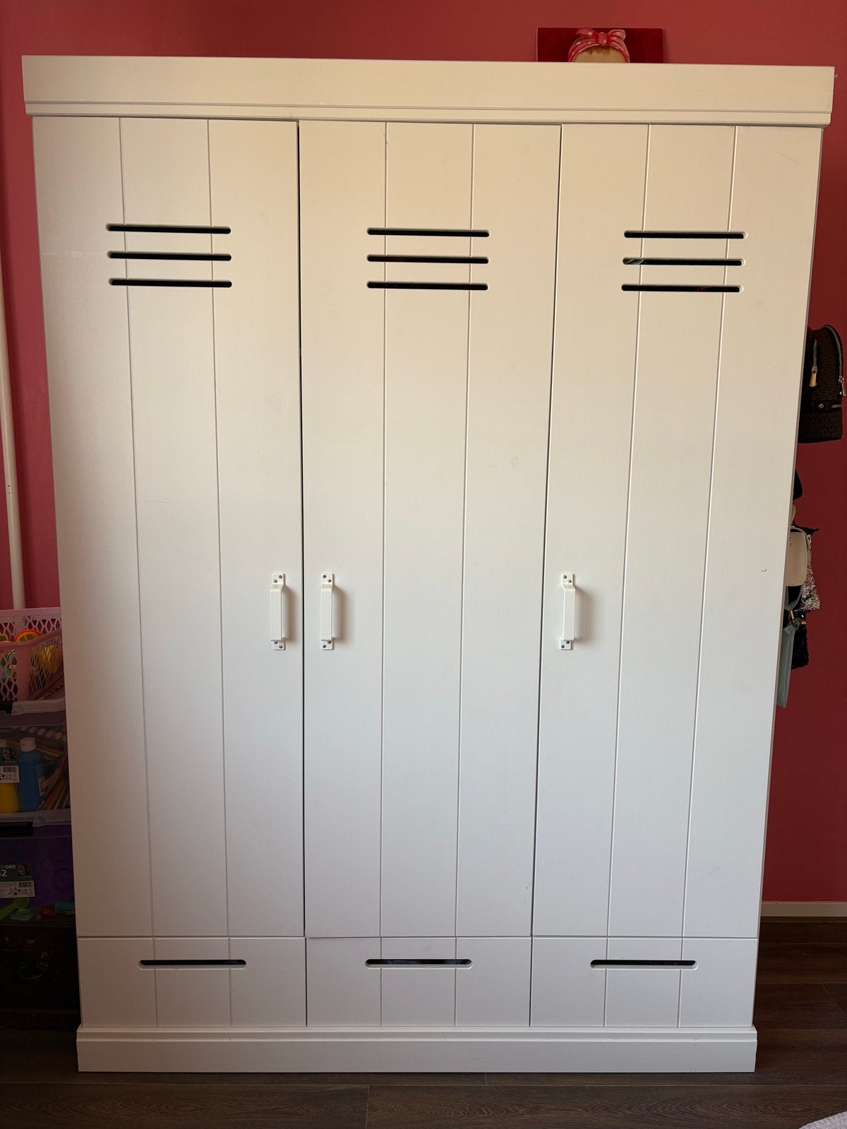 Witte Lockerkast Hout 140x195x55 cm met Laden, Ophalen, Gebruikt, Industrieel