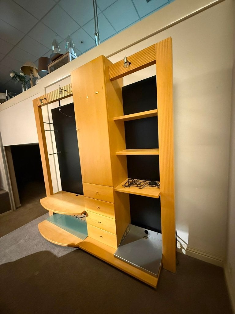 Vitrinekast Berkenfineer 223x220x70 cm, Huis en Inrichting, Ophalen, Gebruikt, Modern, Scandinavisch, 200 cm of meer