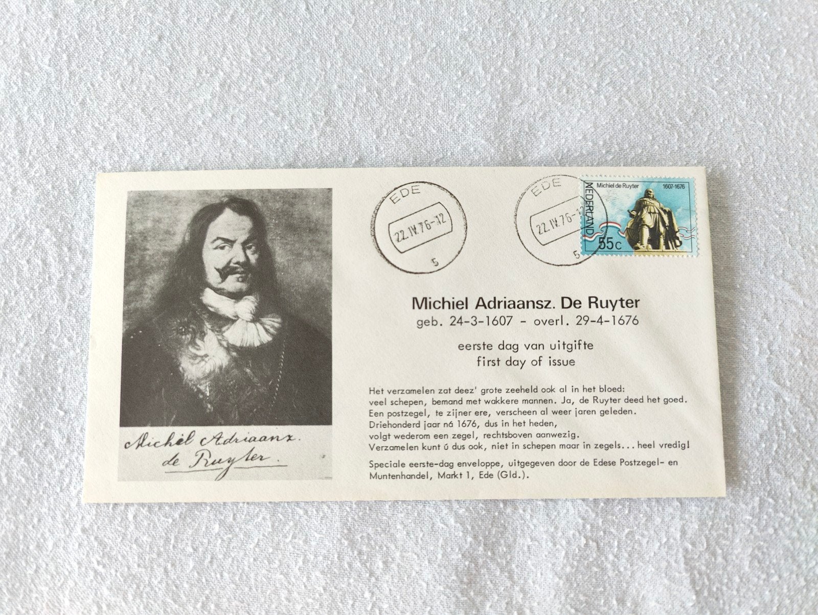 Eerste Dag Uitgifte Michiel Adriaansz. De Ruyter, Ophalen of Verzenden, Onbeschreven, Nederland
