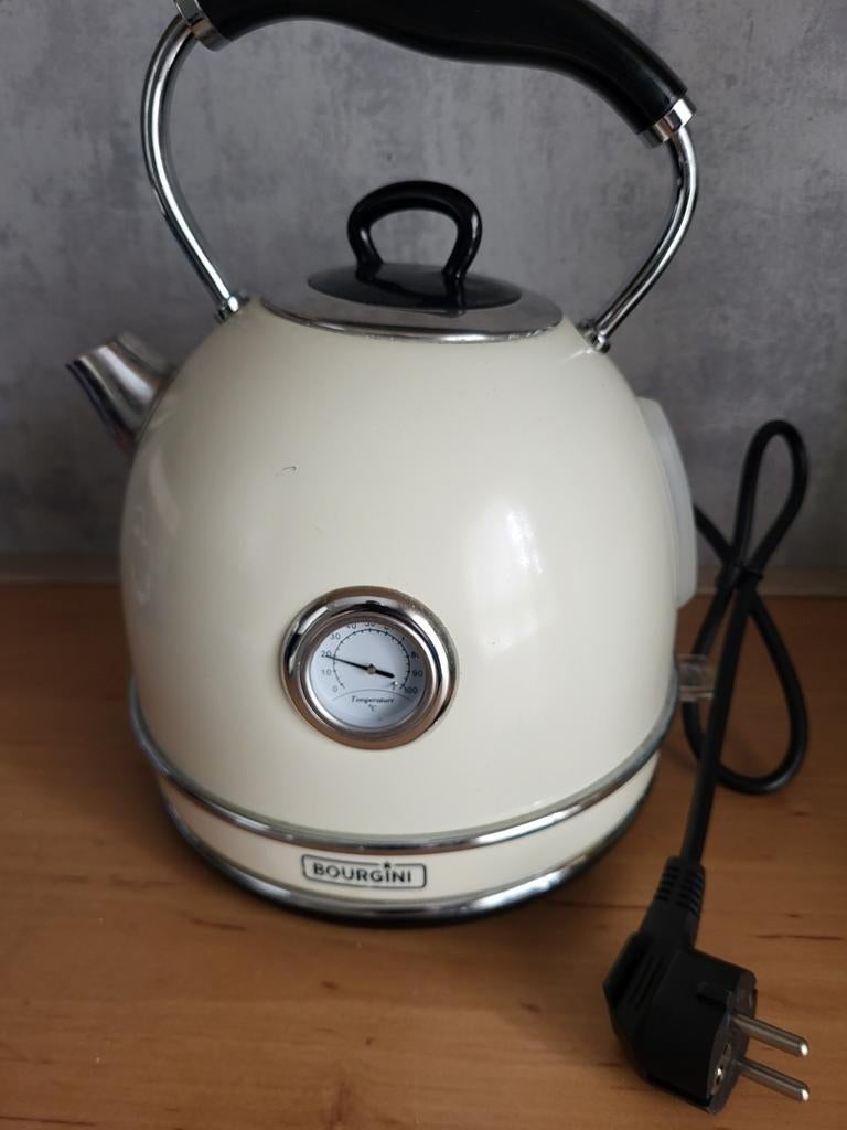 Bourgini waterkoker met temperatuurmeter - Crème, 1 tot 2 liter, Ophalen of Verzenden, Zo goed als nieuw, Draadloos