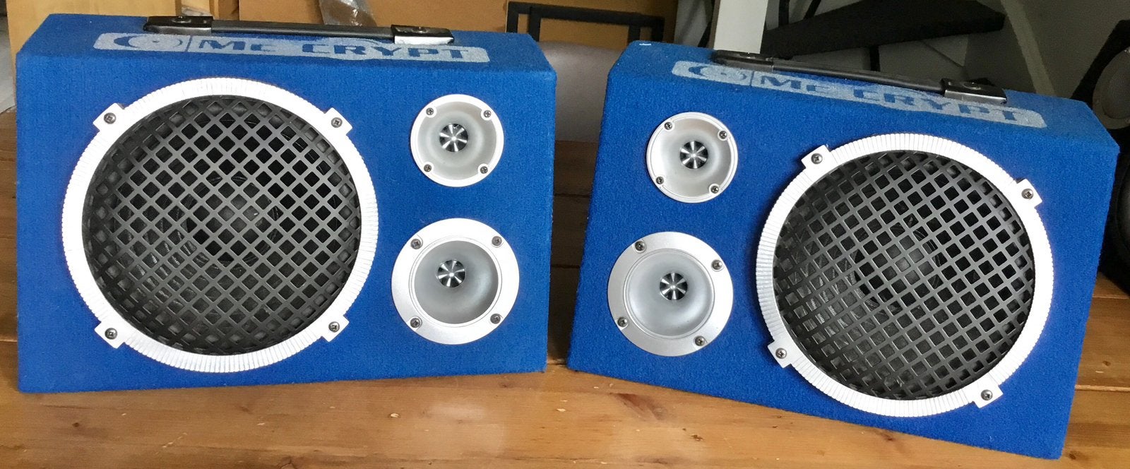 2 BLAUWE MC CRYPT BB 802-II SPEAKERS / LUIDSPREKER BOXEN, Overige merken, Gebruikt, Subwoofer, Ophalen of Verzenden
