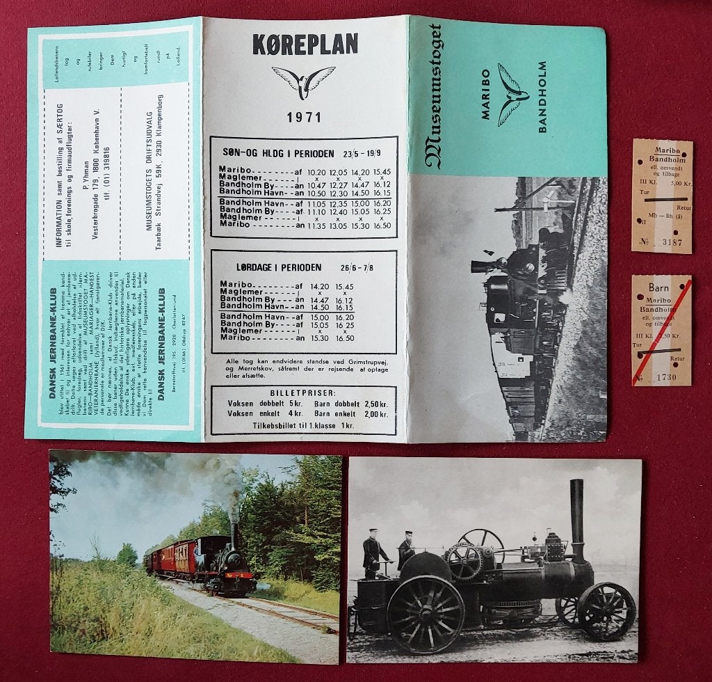Folder, kaarten en treinkaartjes Museumspoorlijn Denemarken, Verzamelen, Ophalen of Verzenden, Gebruikt, Trein, Overige typen