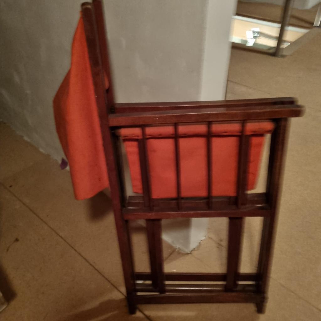 Vintage houten regisseursstoel met oranje canvas, Antiek en Kunst, Ophalen