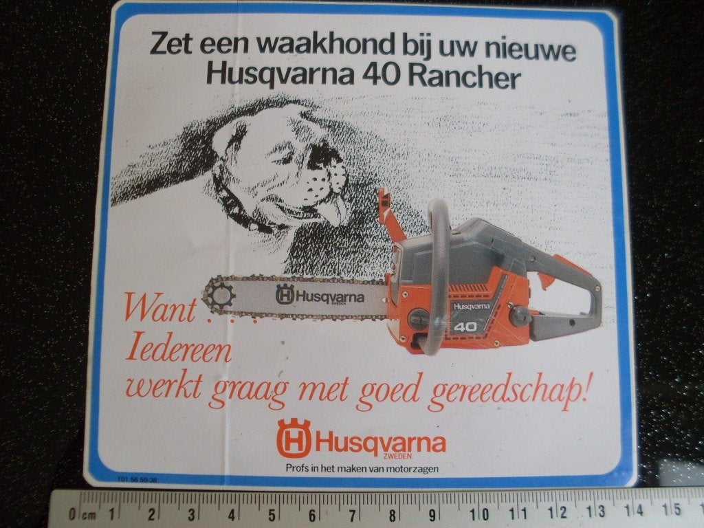 sticker husqvarna 40 rancher profs in maken van motorzagen, Verzenden, Zo goed als nieuw, Merk