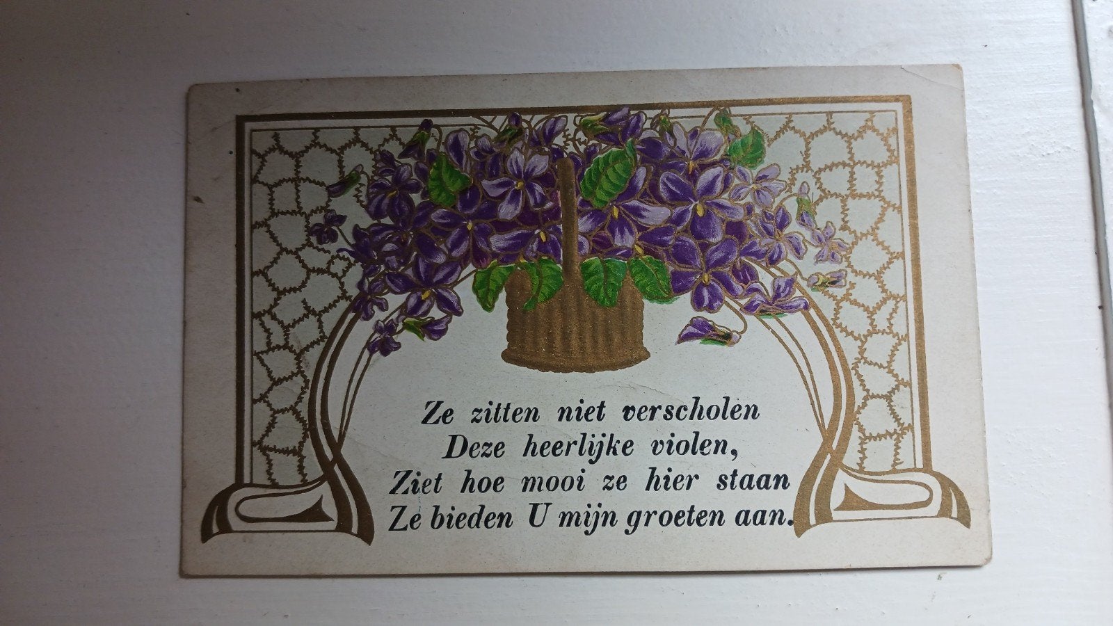 gedichtje en viooltjes - rijmpje, Ophalen of Verzenden, Voor 1920, Gelopen