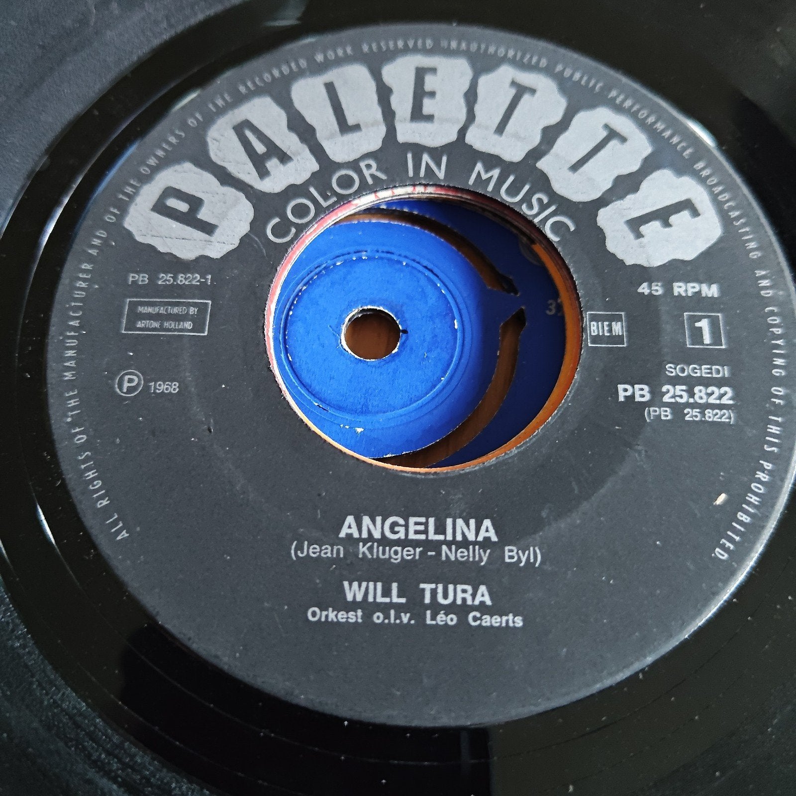 Will Tura - Angelina 7 inch single (1968), Gebruikt, 7 inch, Ophalen of Verzenden, EP