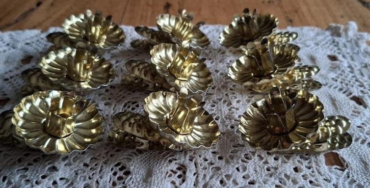 9 Goudkleurige kaarsen klemmetjes, KERST, -, -, Ophalen of Verzenden, Zo goed als nieuw