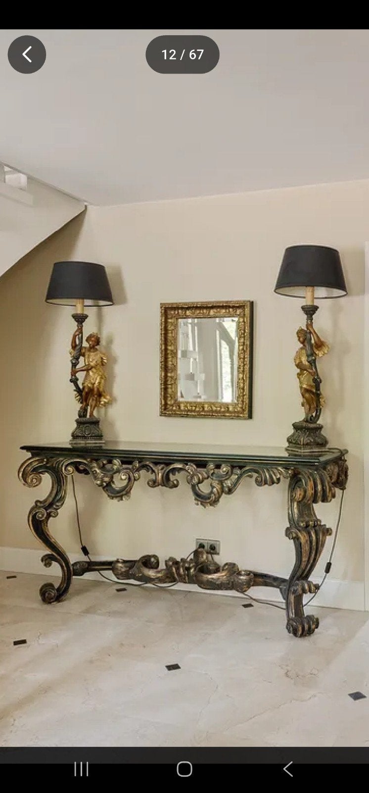 Grote barok sidetable met zwart marmeren blad, gepatineerd, 100 tot 150 cm, Klassiek, Ophalen of Verzenden, Zo goed als nieuw