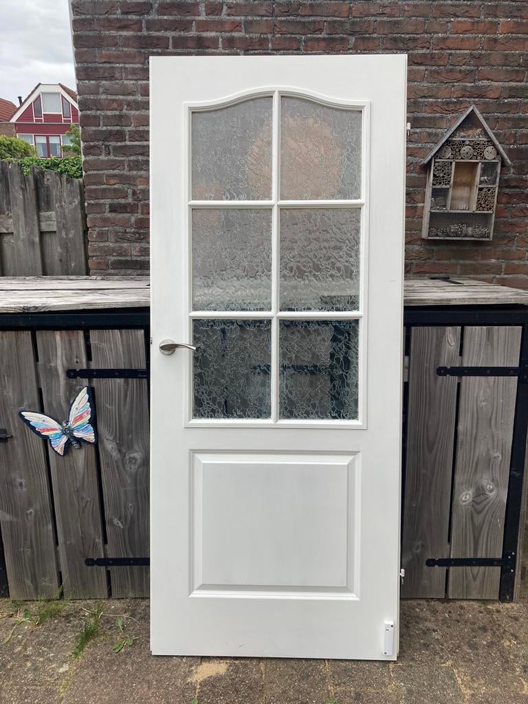 Witte landhuisdeuren met glas – set of los te koop, Ophalen, 80 tot 100 cm, Binnendeur, Zo goed als nieuw