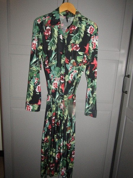 G780 Iz Naiz mt 3 (44) jurk travelstof zwart bloemen lang, Verzenden, Zwart, Maat 42/44 (L), Iz Naiz