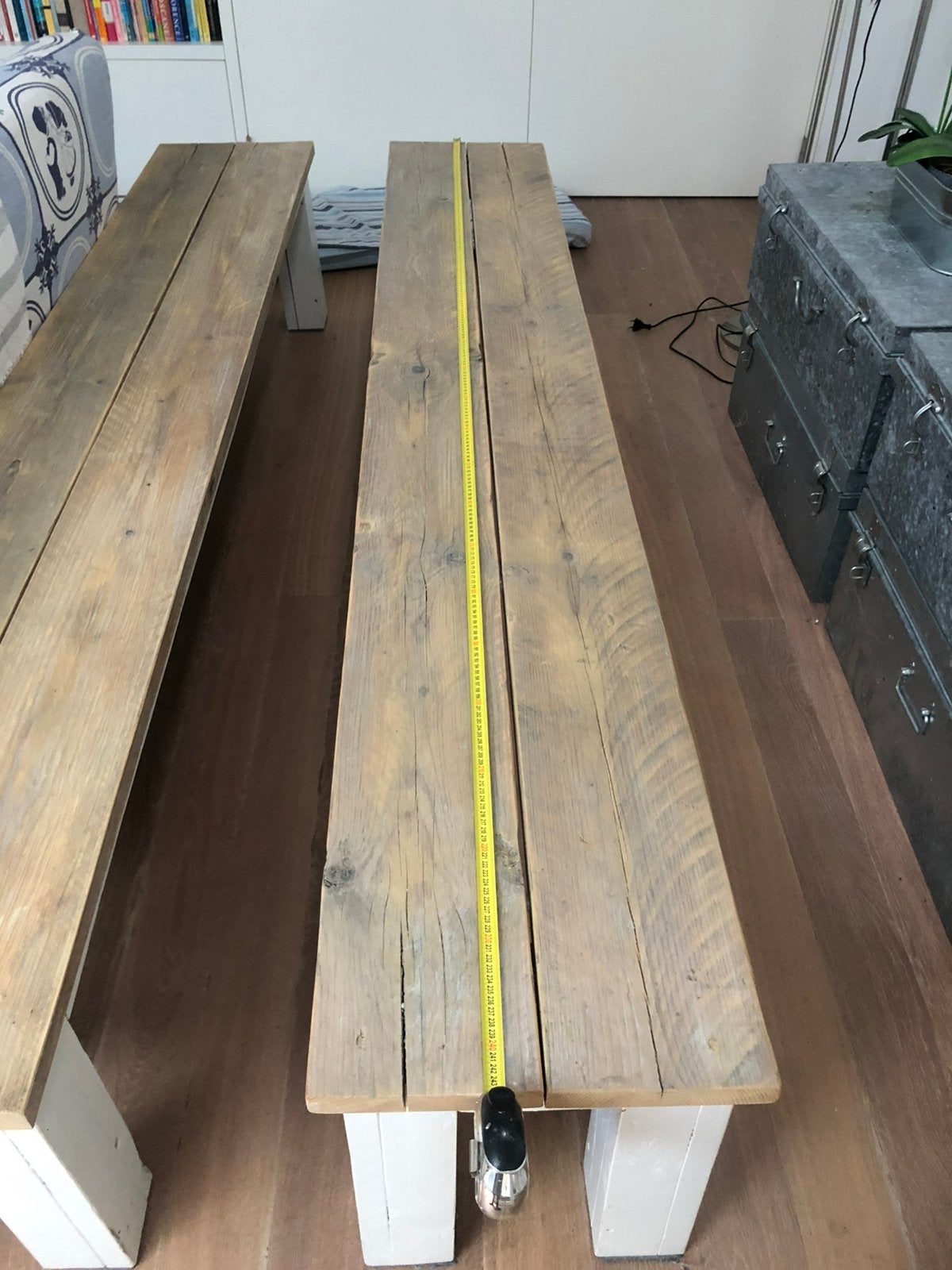 1 lange steigerhouten bank, Ophalen, Minder dan 50 cm, Stoer, 200 cm of meer