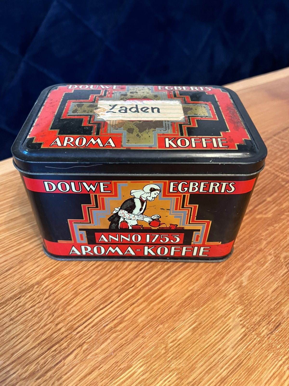 Vintage Douwe Egberts Koffieblik 16,5x11,5x 10,5cm hoog, Ophalen of Verzenden, Gebruikt, Koffie, Douwe Egberts