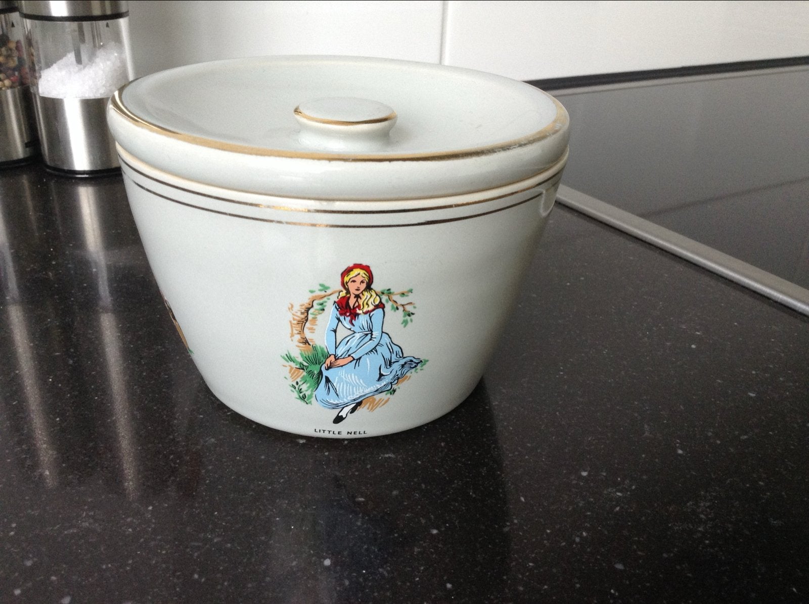 Vintage aardewerk pot met Dickens figuren, Made in England, Ophalen