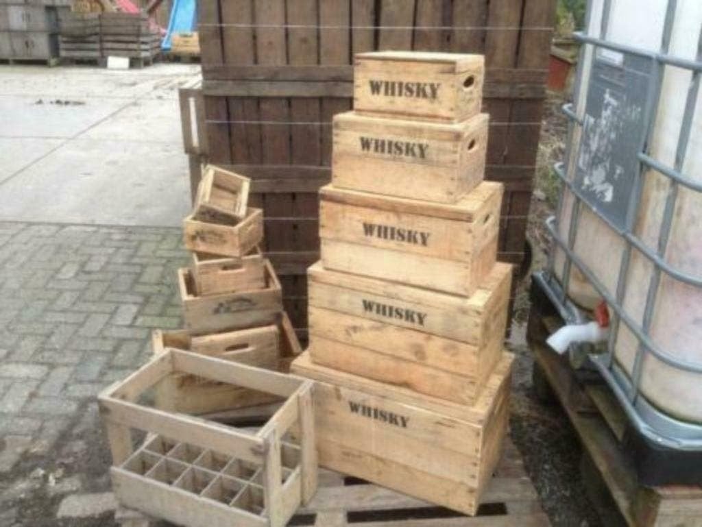 Zeer mooie houten kisten , Whisky kisten , veilingkisten, Ophalen, Zo goed als nieuw