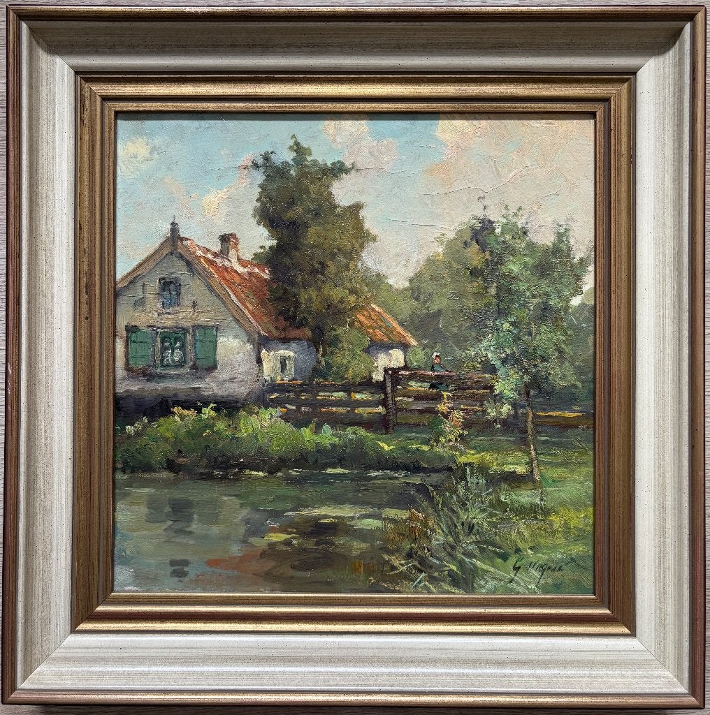 Gerard Wiegman (1875-1964) - Gezicht op boerderij, Antiek en Kunst, Doek, Impressionistisch, Ophalen of Verzenden, Landschap