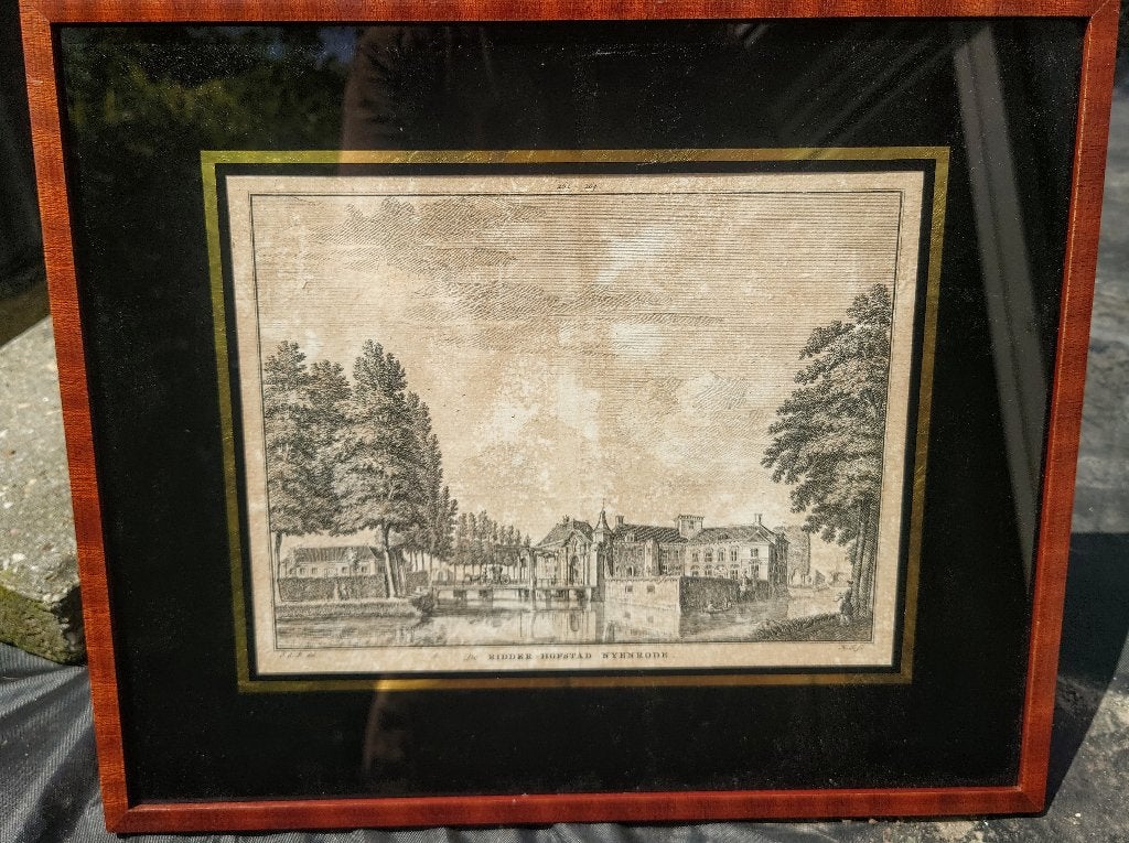 De Ridder-hofstad Nyenrode. Kopergravure uit 1770, Architectuur, Ophalen of Verzenden, Gravure, 15 cm