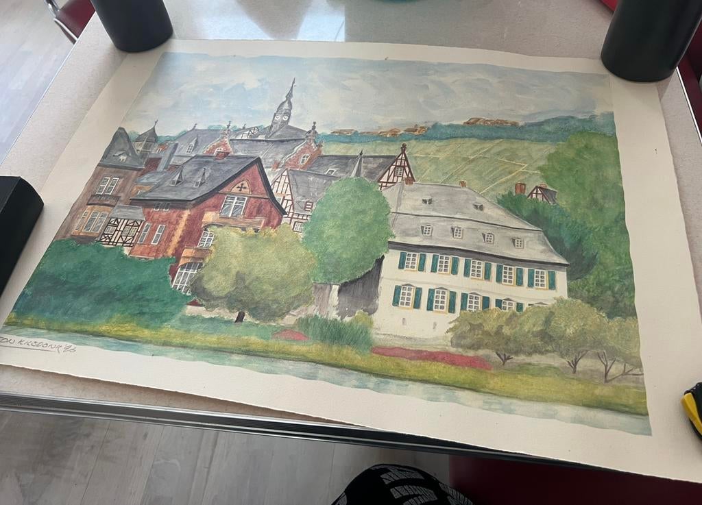 Stadsgezicht aquarel Ton Kilsdonk, Ophalen of Verzenden