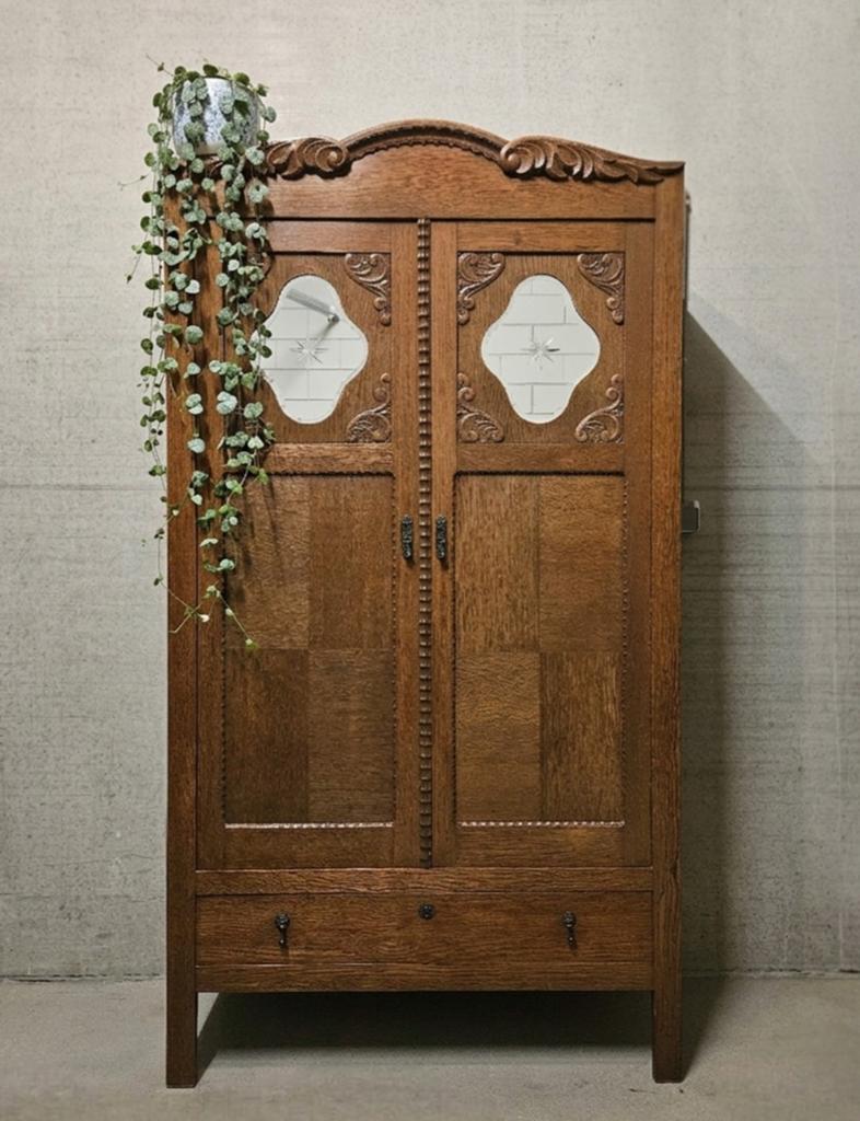 Antieke brocante Art Deco meidenkast vintage linnenkast kast, Ophalen of Verzenden