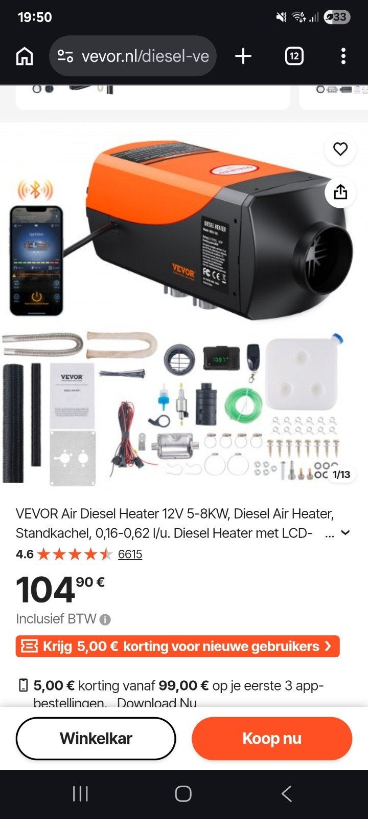 Vevor Diesel Heater - Nieuw in doos - Caravan/Schuur, Ophalen of Verzenden, Nieuw, Kachel