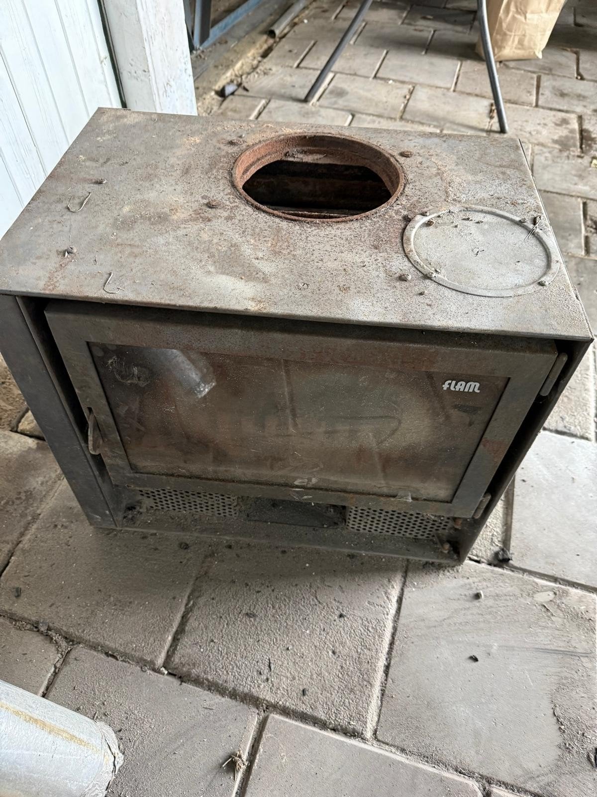 Flam Houtkachel 10 kW!! met zijraam en ventilator, Huis en Inrichting, Ophalen, Gebruikt, Houtkachel, Vrijstaand
