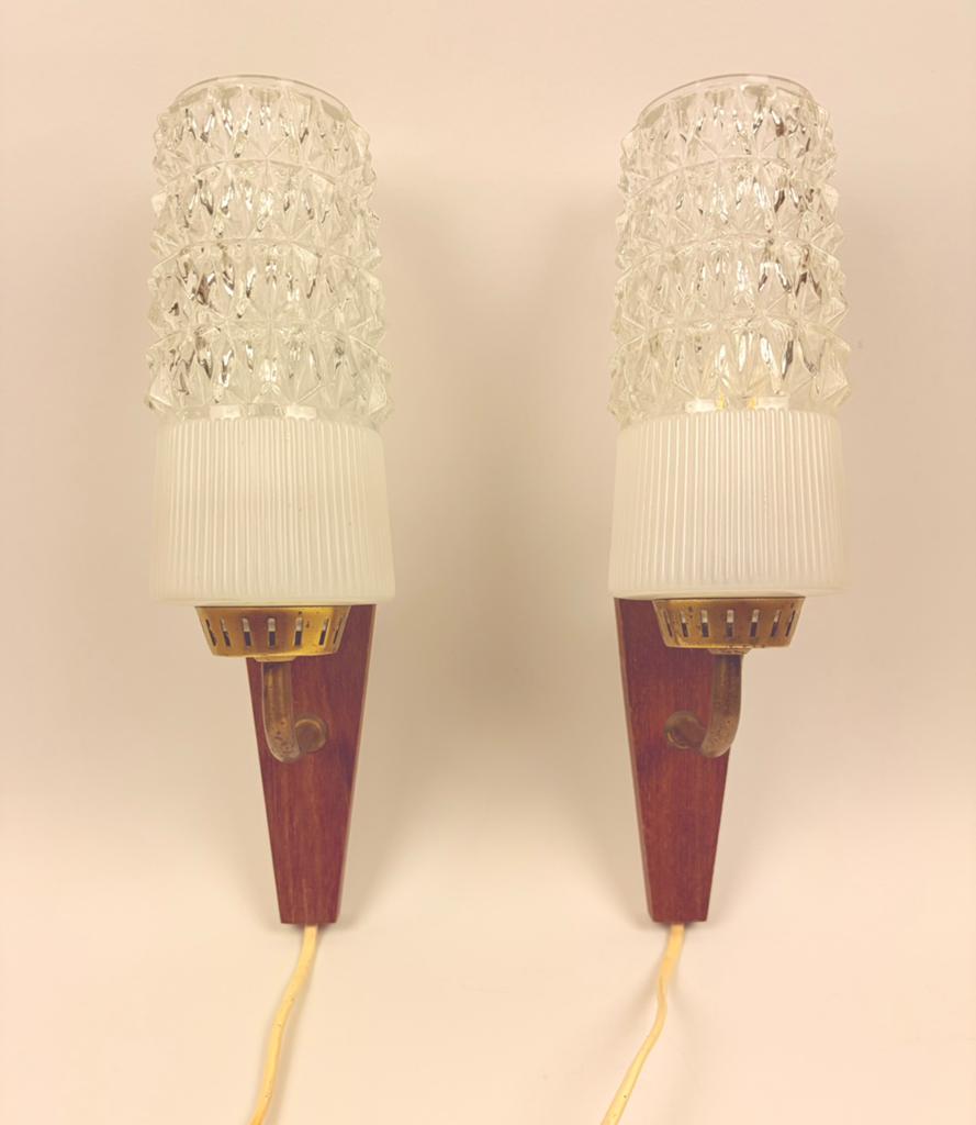 Vintage teak Deense Wandlampjes, Huis en Inrichting, Lampen | Wandlampen, .., .., Ophalen of Verzenden, Glas