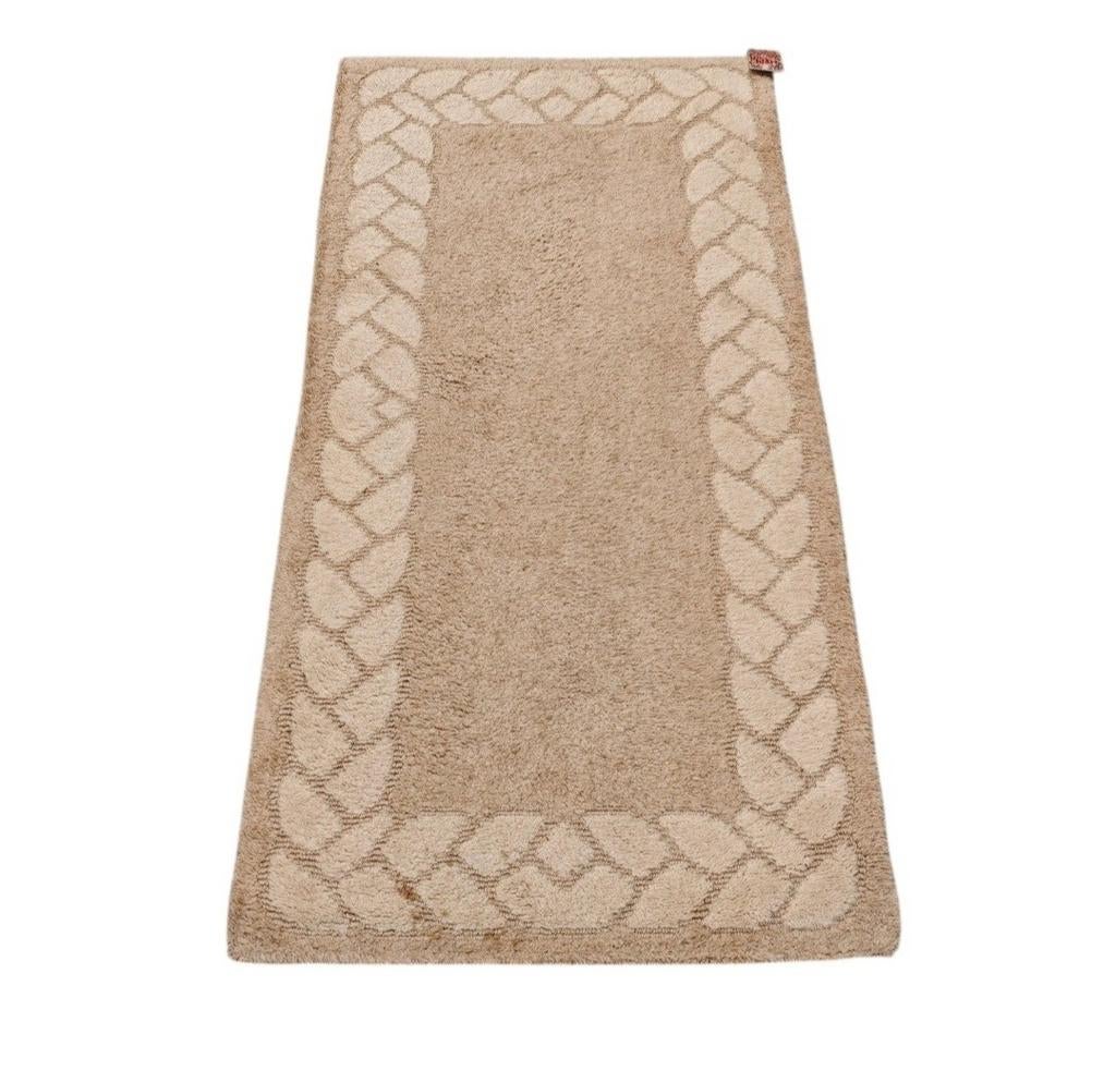 Vintage beige wol vloerkleed badmat floral border 72x140cm, Gebruikt, 100 tot 150 cm, Crème, Modern, Gevig