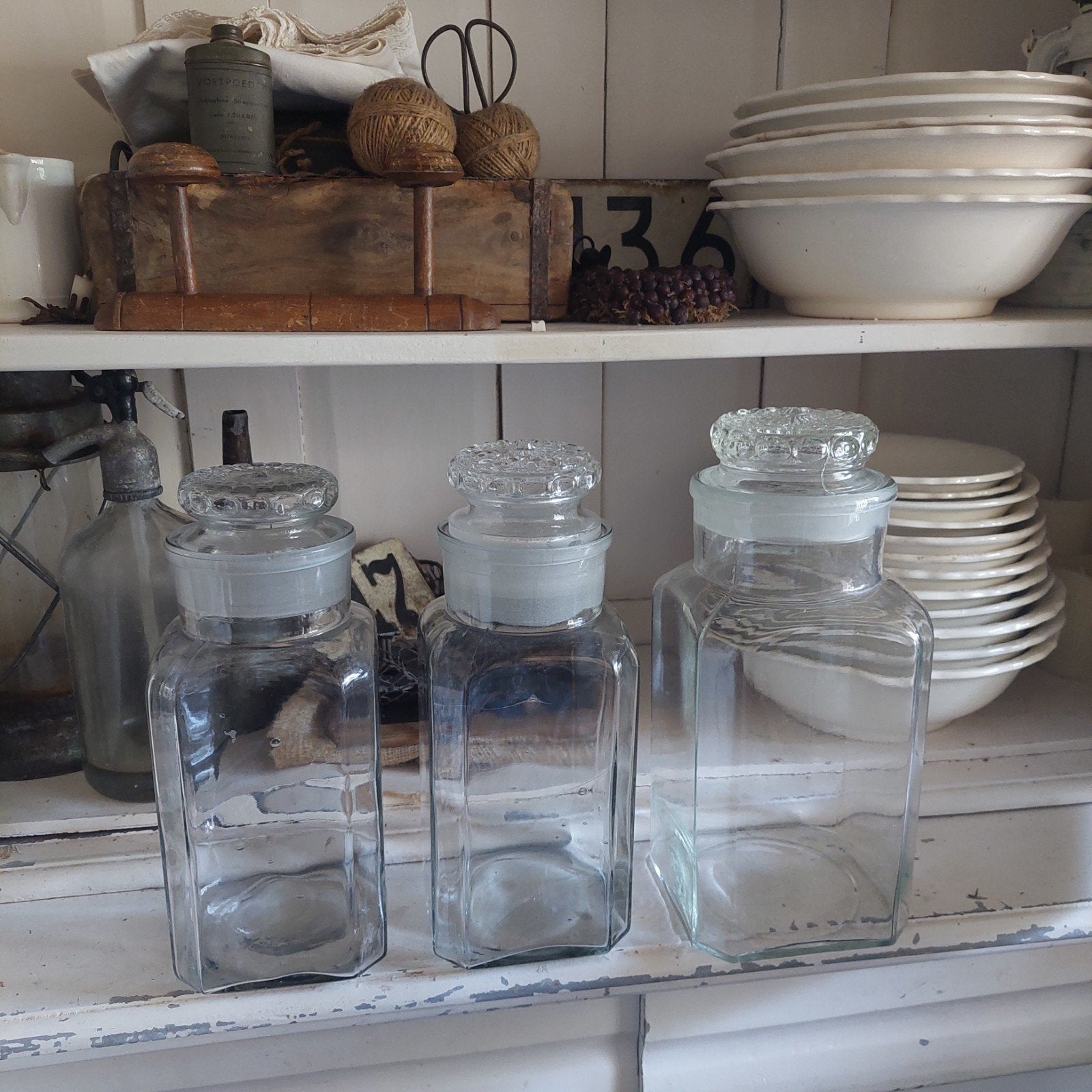 3 Brocante verschillende maten oude snoeppotten, Antiek en Kunst, Antiek | Keukenbenodigdheden, Ophalen