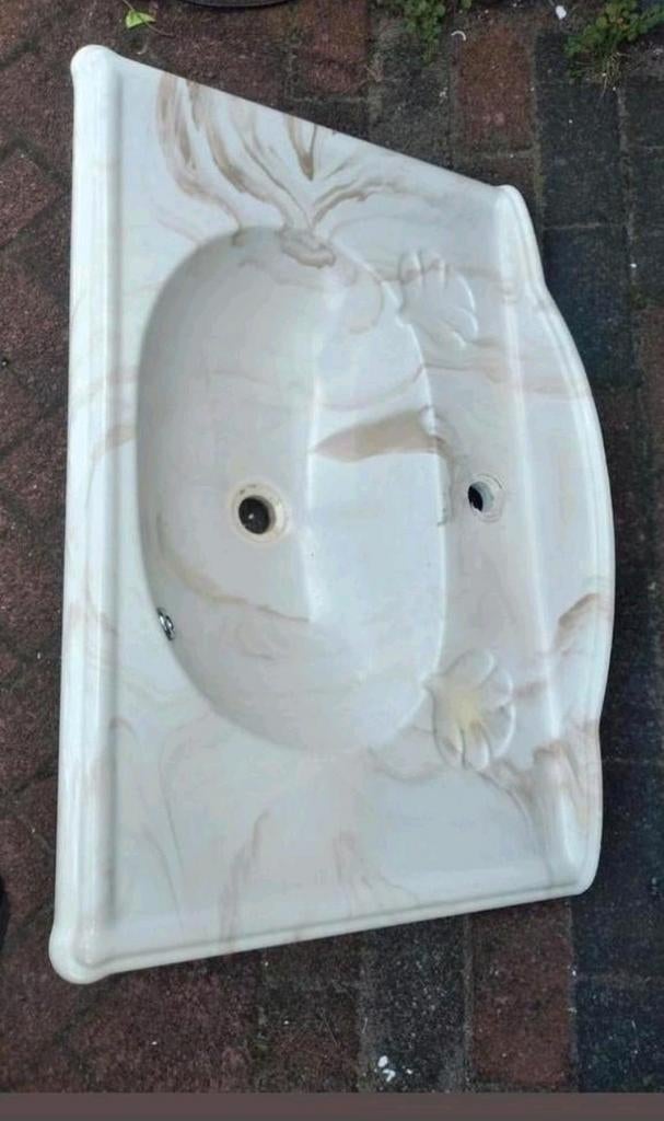 Kunststof wasbak met marmerlook, Doe-het-zelf en Verbouw, Sanitair, Ophalen of Verzenden, Gebruikt, Wastafel