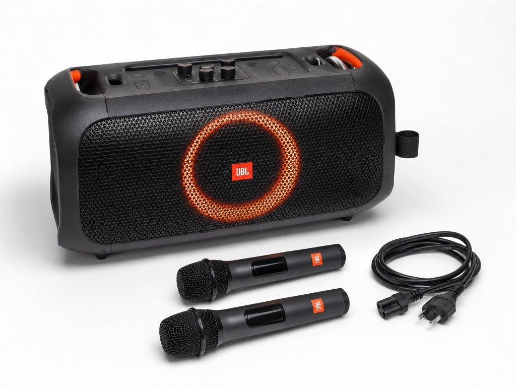 JBL PartyBox On-The-Go + 2originele JBL draadloze microfoons, Stereo speakers, JBL, Ophalen of Verzenden, Zo goed als nieuw