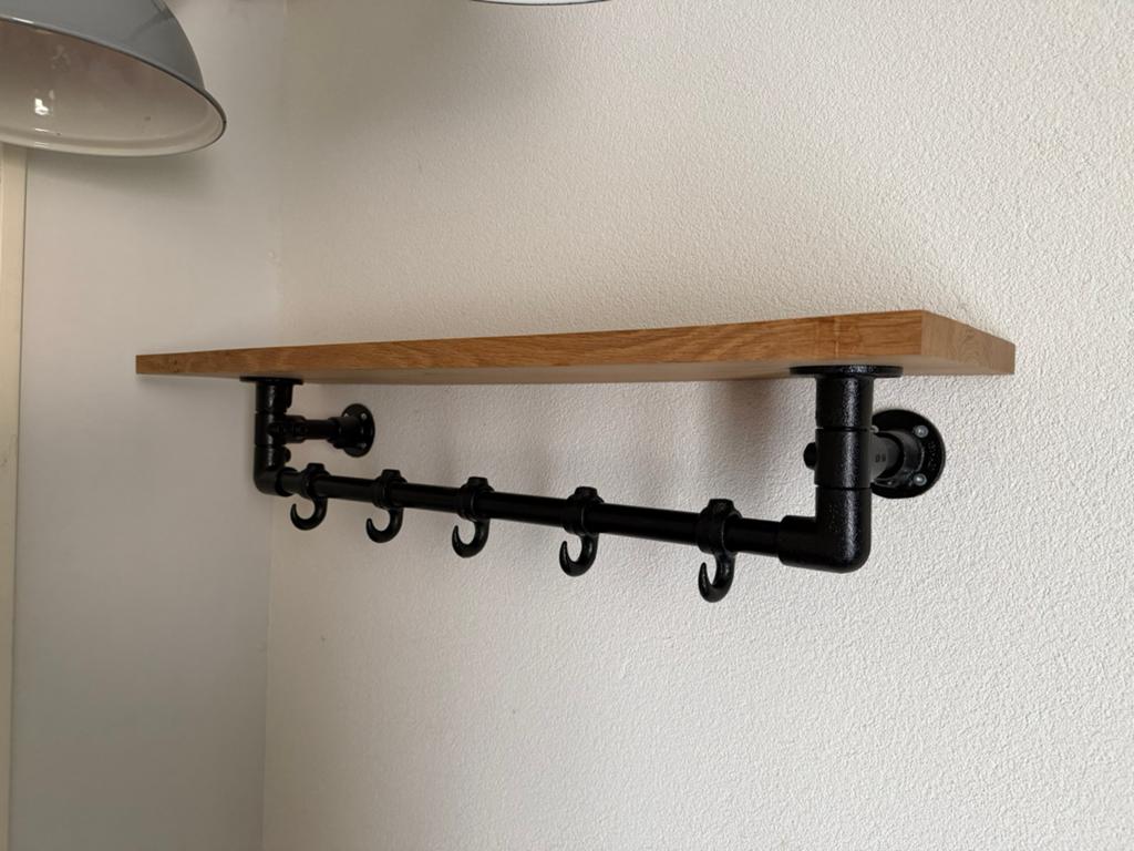 Kapstok met massief eiken plank, Huis en Inrichting, Wandkapstok, Ophalen of Verzenden, Zo goed als nieuw, Minder dan 100 cm
