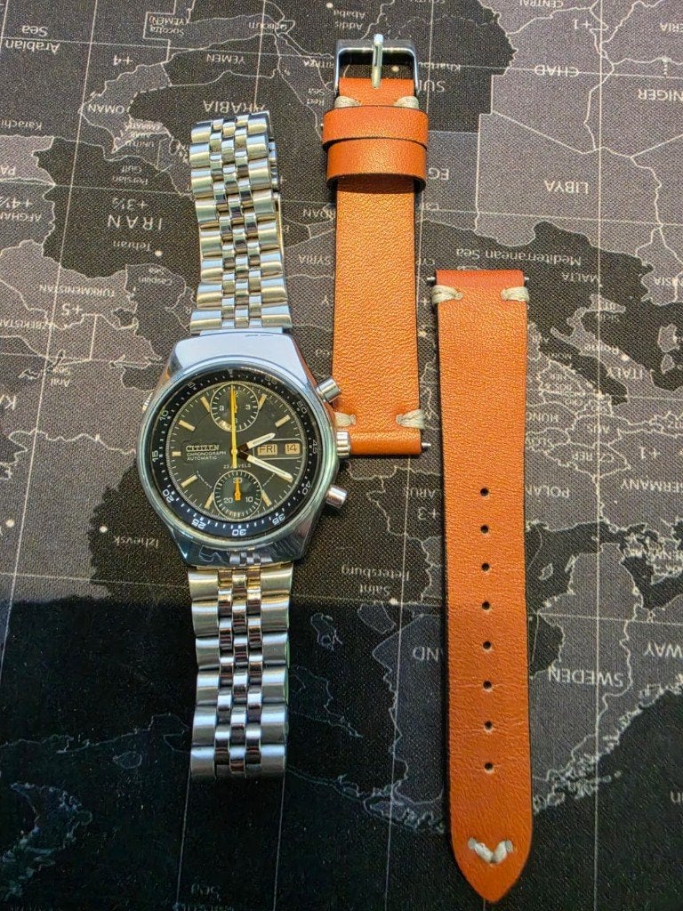 Citizen 67-9119 Spyder Flyback Automatisch Chronograph, Sieraden, Tassen en Uiterlijk, Horloges | Heren, Ophalen, Leer, Staal